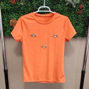 Orange Embellished Women's Top